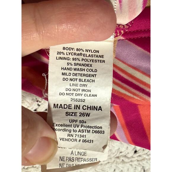 LL Bean Swim Tankini Top Women's Plus Size 26W Pink Striped Wireless UPF 50+ - Picture 6 of 8